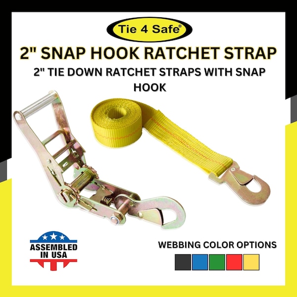 2" x 10' Ratchet Strap w/Snap Hook for Car Hauler Flatbed Trailer Wrecker Yellow, 6PK